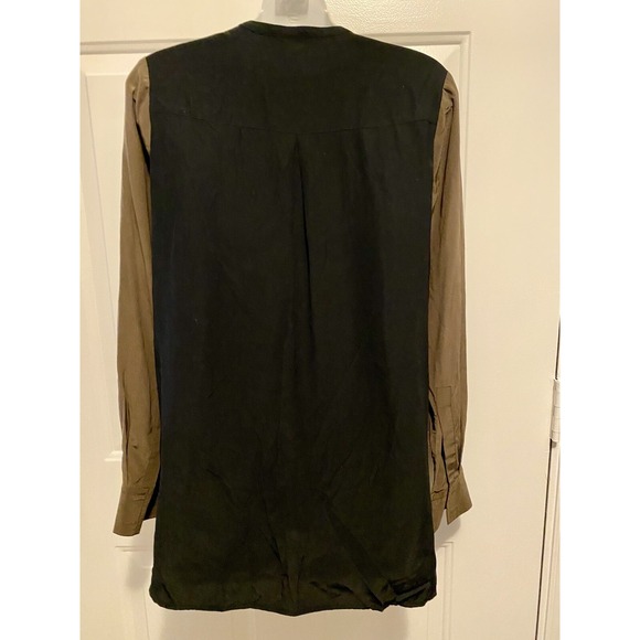 Vince Women's Button Up 100% Silk Shirt Blouse Olive Green Black Sz‎ 4 Small XS - Picture 2 of 4